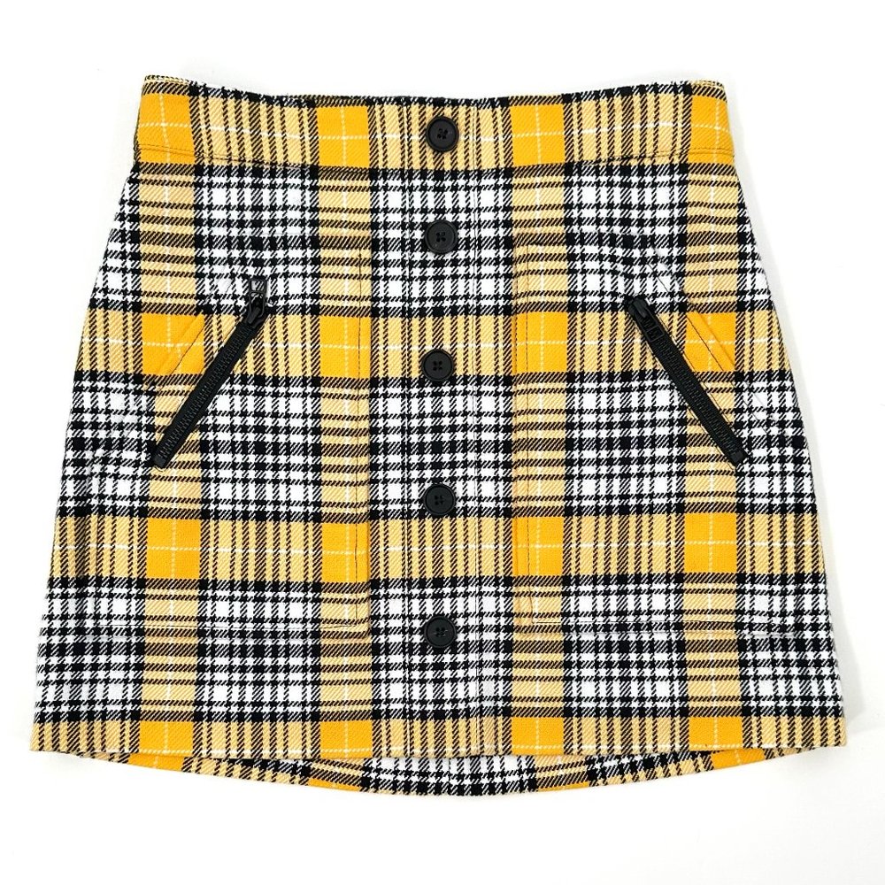Veronica Beard Yellow, Black & White Plaid Mini Skirt